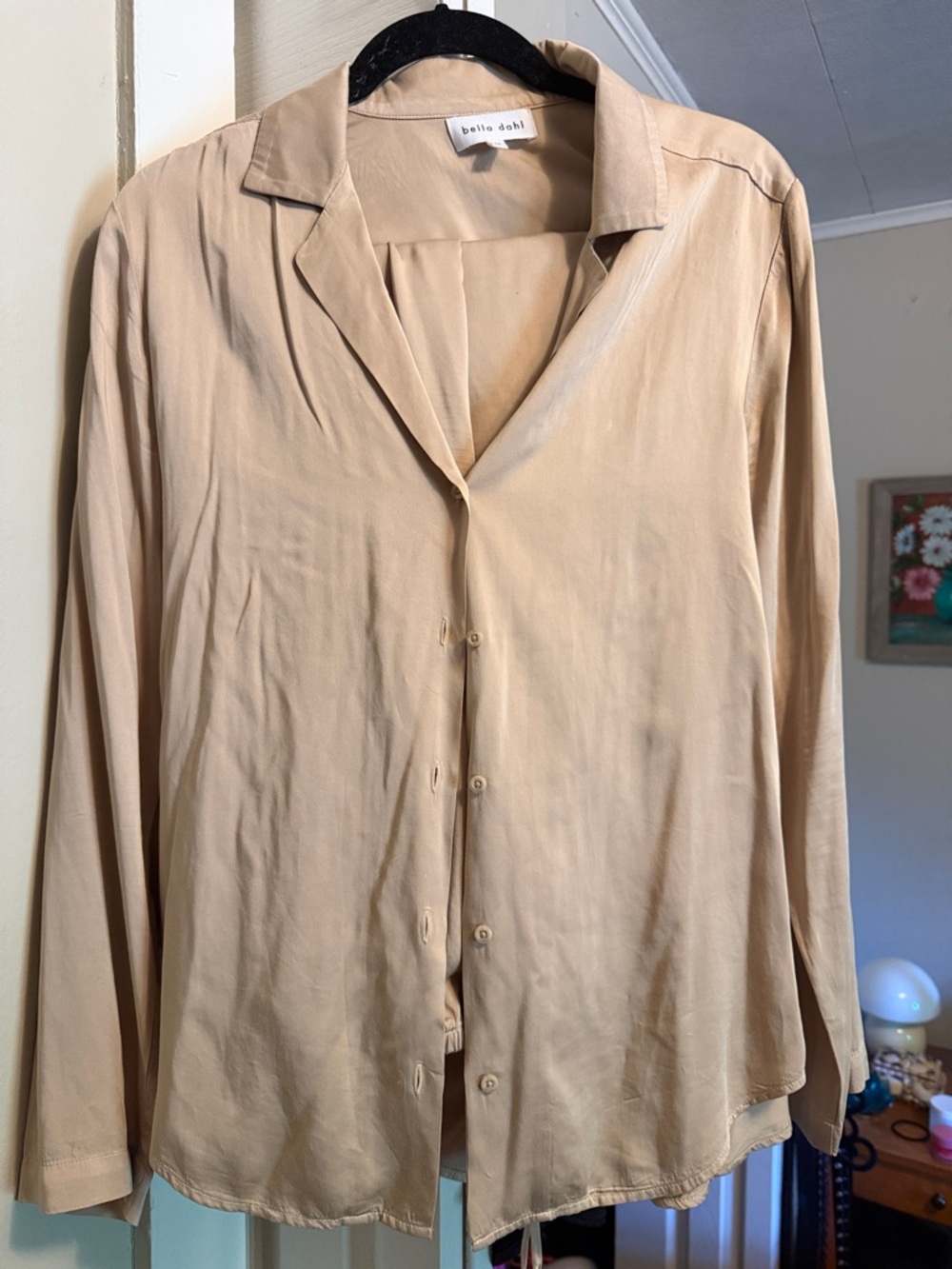 Bella Dahl Light Beige Long-Sleeve Button-Up Shirt and Pants Set